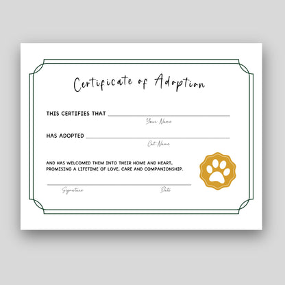 Cat Adoption Certificate