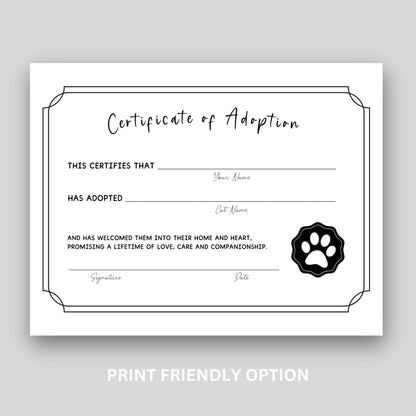 Cat Adoption Certificate